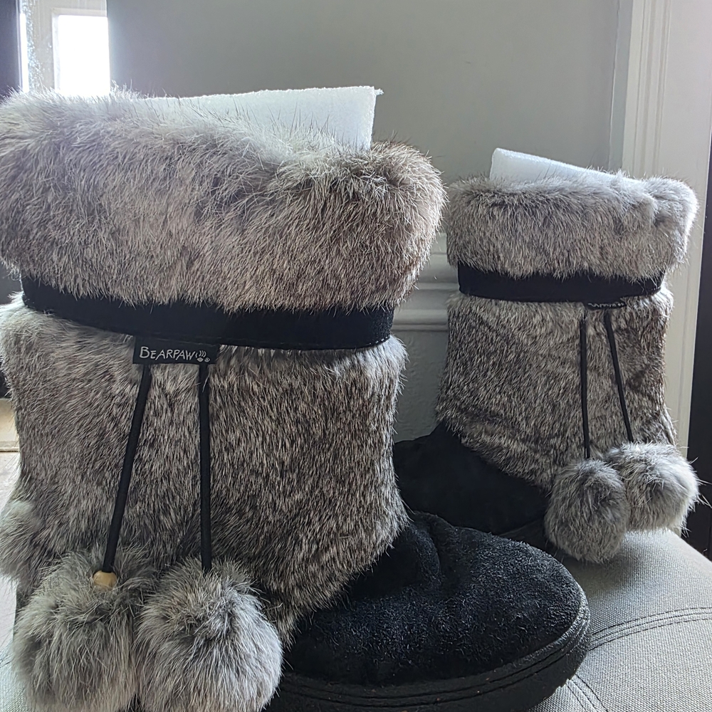 Bearpaw Faux Fur Boots with Pom Poms